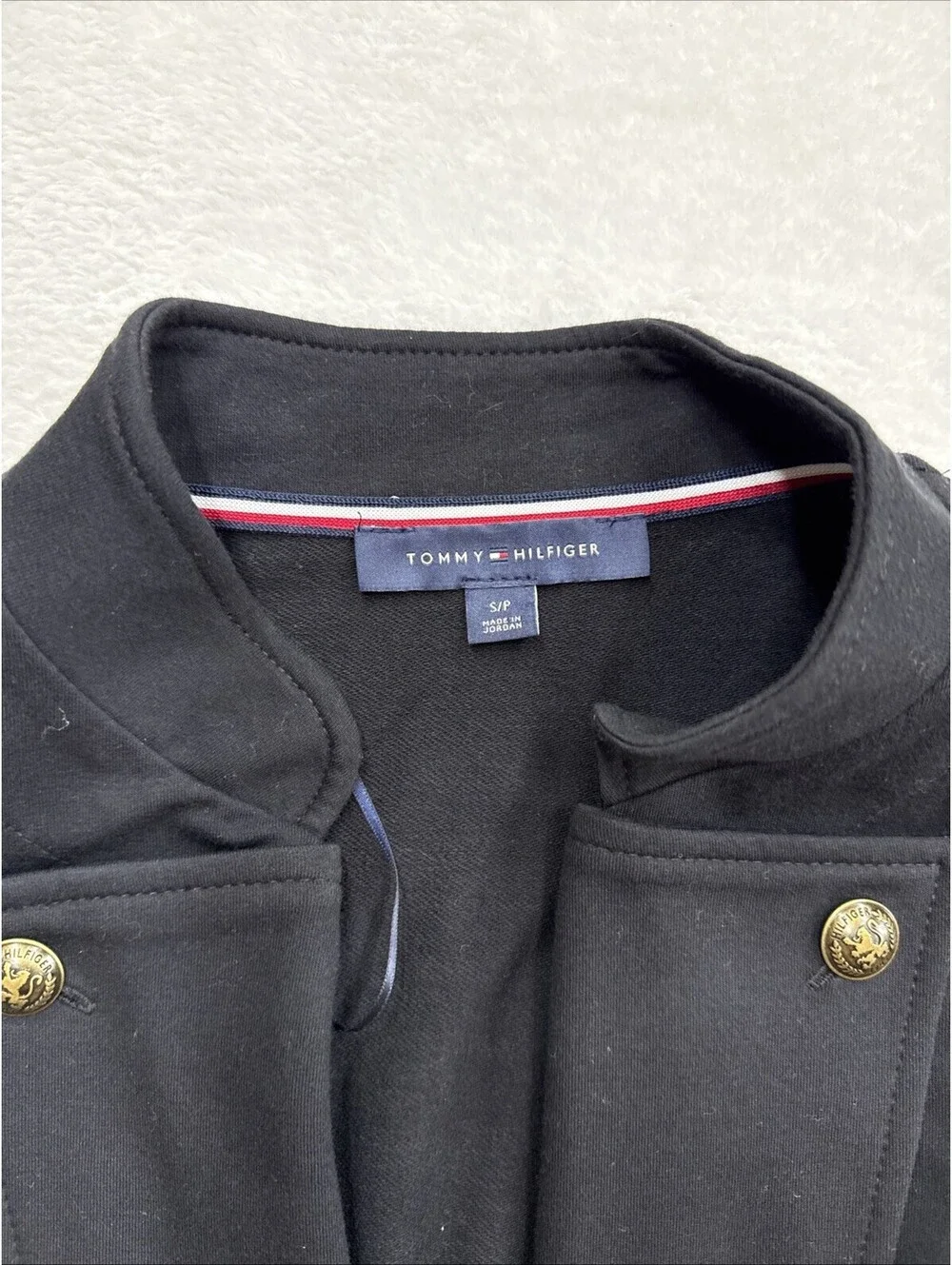 Tommy Hilfiger Jacket Womens P S Black Long Sleeve Open Front Military Band